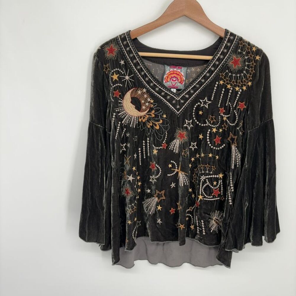 Johnny Was Embroidered Callisto velvet swing blouse